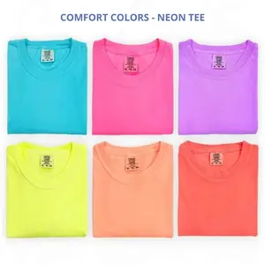 Comfort Colors Blank Neon T-Shirt Summer Unisex Tee, Trendy Casual Tee, Women's Letter Print Short Sleeve Tee