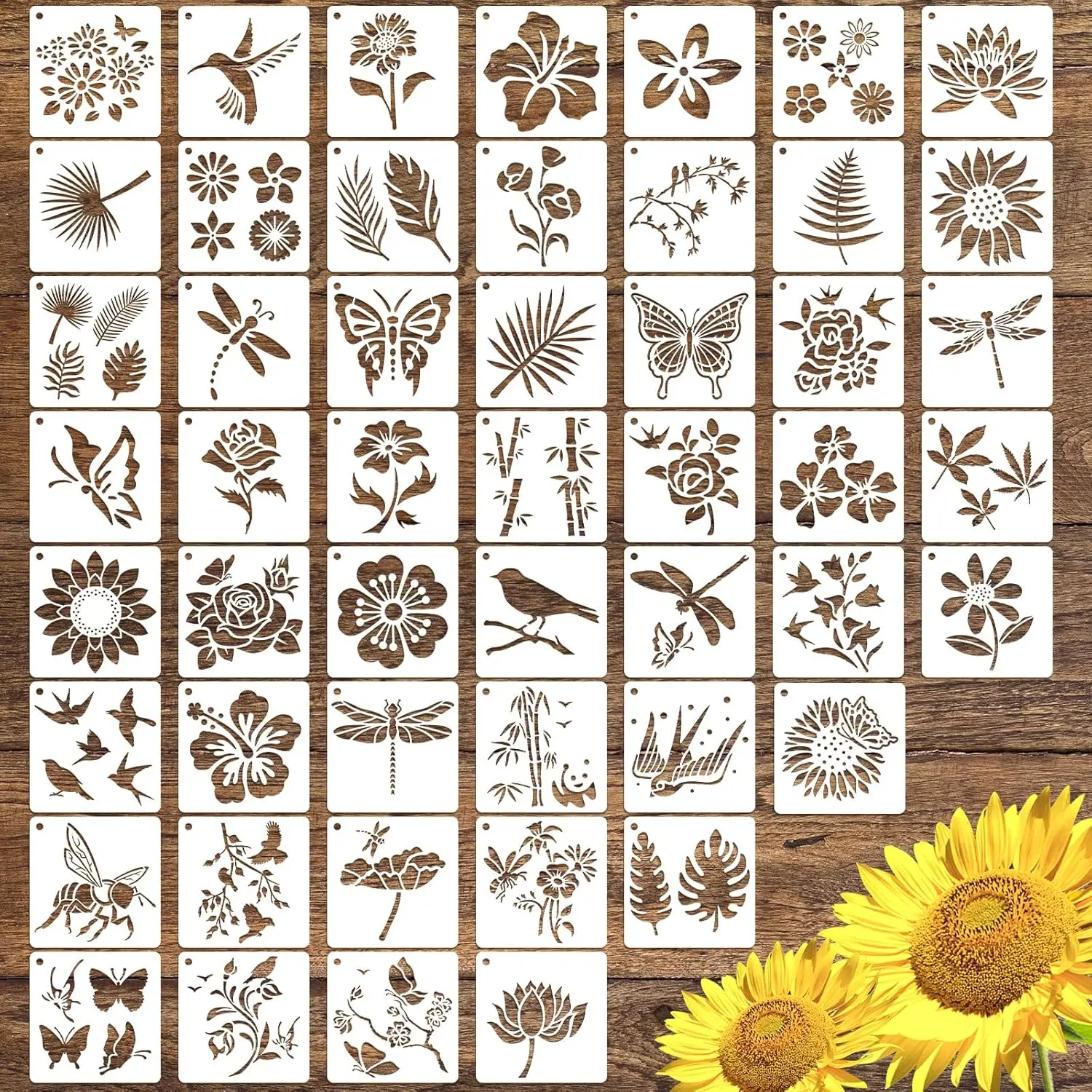 50 count Flower Painting Stencils  Flower Stencils for Painting on  Rocks Canvas Fabric Glass Pottery 4x4 In