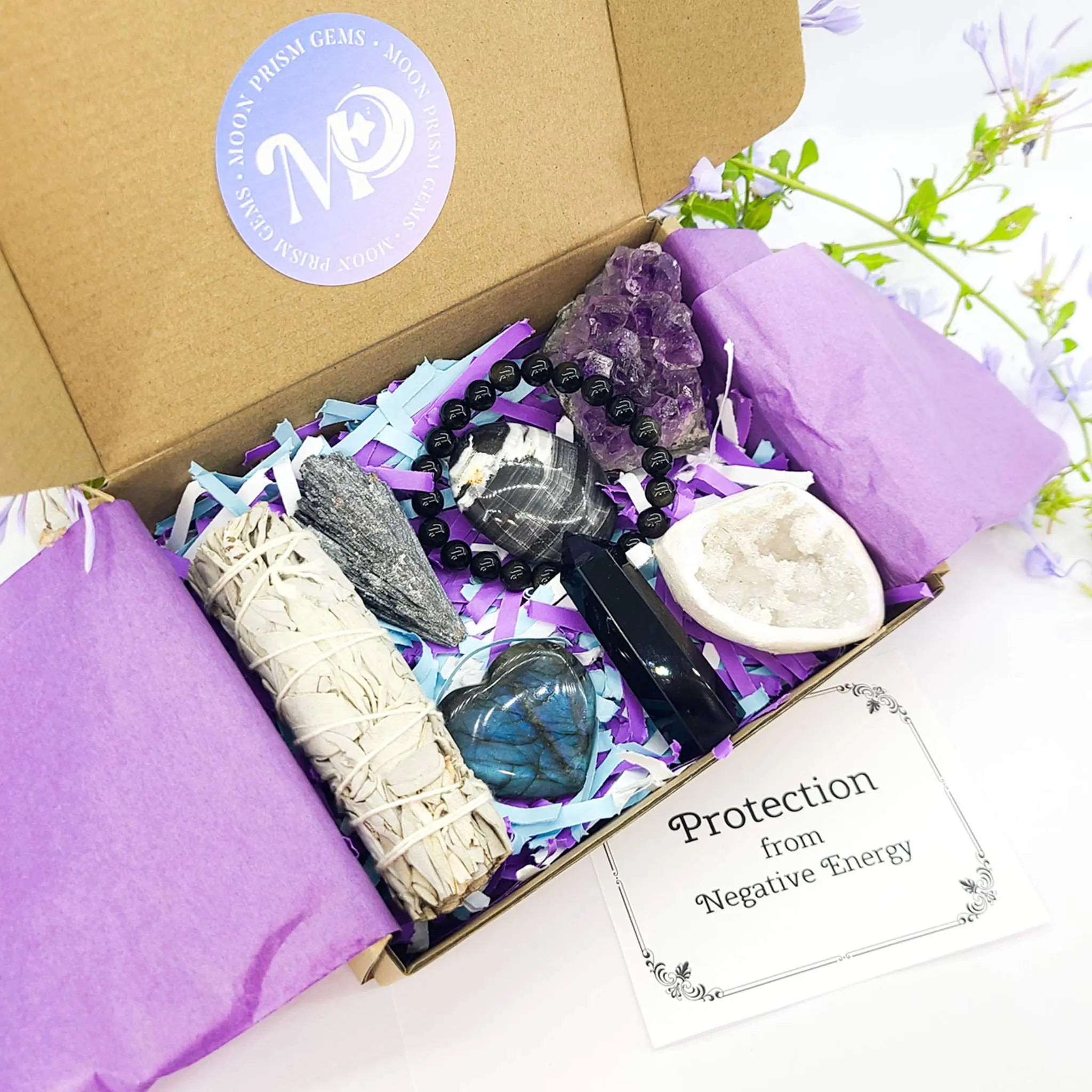 Protective Energy Crystal Box | Protection from Negative Energy | Protection Spell Crushed Diamond Inlay Artificial Opal Decorated Bling Rhinestone Decoration Selenite