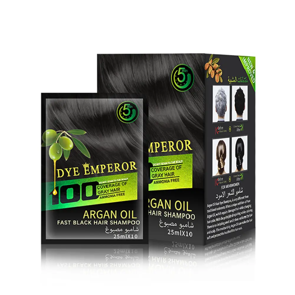 DYE EMPEROR 3 in 1 Black Hair Dye Shampoo - Argan oil Can cover gray hairs, Natural Haircoloring, Quick hair dye, Fast black hair shampoo， Long Lasting Conditioner Flawless, 25ml*10