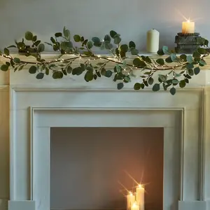 Lighted Twig Eucalyptus Garland 6FT 96 Warm White LED Battery Operated with Timer for Mantle Fireplace Wedding Party Spring Bedroom Decoration Indoor Outdoor Use