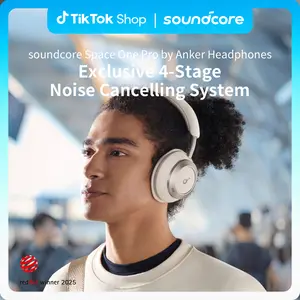 soundcore Space One Pro, FlexiCurve Over-Ear Headphone, Adaptive Active Noise Cancelling Headphones Driven by 6 Mics, 60H Lossless Audio, Ultra-Fast Charging, Hi-Res Wireless, Comfortable Fit