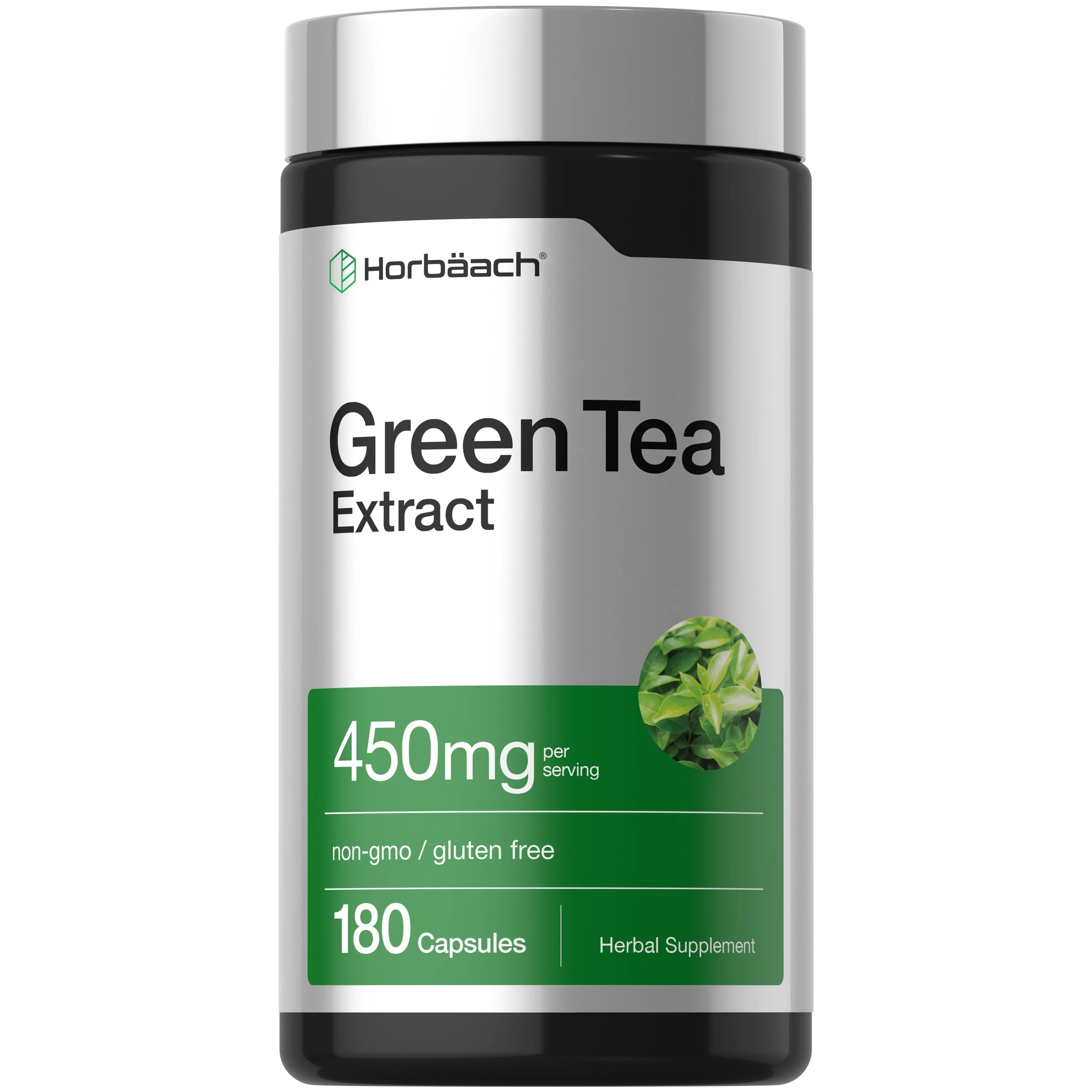 Horbäach Green Tea Extract Capsules 450mg | 180 Count | Herbal Supplement | Non-GMO and Gluten Free
