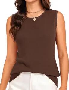 TOTATUIT Women's Fitted Slim Fit Moisture Wicking Plain Wool Blend Fabric Crew Neck Sleeveless Lightweight Knit Pullover Vest - Casual, Retro, Formal All-Season Tank Top Womenswear
