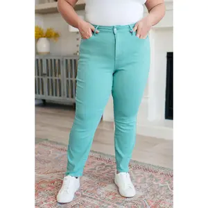 Bridgette High Rise Garment Dyed Slim Jeans in Aquamarine