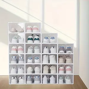 12 Pcs Clear Shoe Boxes, Space-Saving Shoe Organizer, Foldable & Stackable Storage Containers, Dustproof Transparent Shoe Organizers with Dividers for Shoe Store, Dorm, Bedroom, Home, Entryway, Closet Organization, Easy Storage & Portable