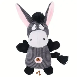 Plush Squeaky Donkey Dog Toy with Treat Dispenser - Durable, Chew-Resistant, Striped Pattern, Ideal for All Breeds, Interactive Snuffle Toy for Mental & Physical Stimulation, Dog Plush Toy
