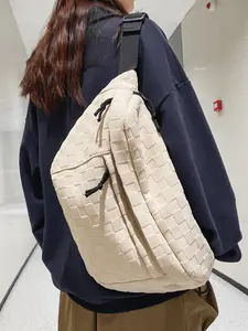 Women's Fashionable Large Capacity Embossed Textured Zipper Belt Bag，Work bags for women,Corssbody bags,Trending purses for 2026,Casual Commuter Versatile Plain Fanny Packs