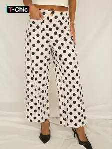 Hotapei Elegant Polka Dot Print Loose Long Pants, Boho Fashion Trousers, Casual Lounge Pants, Casual Daily Wear, Four Seasons Fashion, Comfortable Fit, Women's Clothing