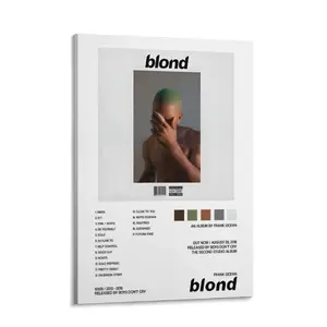 Frank Ocean "Blonde" Album Cover Canvas Poster - Minimalist Music Wall Art, Aesthetic Retro Tracklist Print, R&B Soul Singer Fan Gift, Modern Home Decor for Bedroom/Living Room