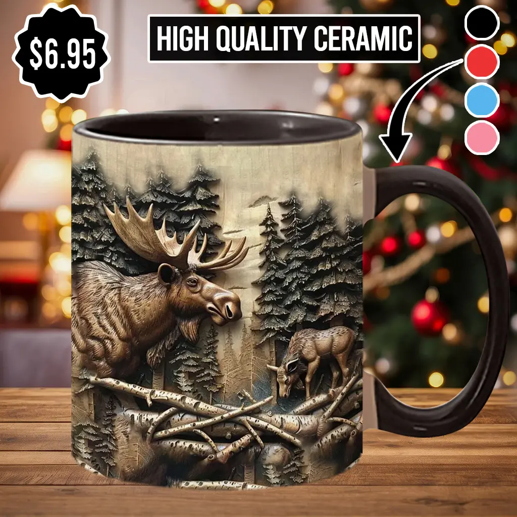 Stylish Printed Hunting Season Moose Hunting Pattern Ceramic Mug, Washable Kitchenware Drinkware Beverage Holder - hut6578