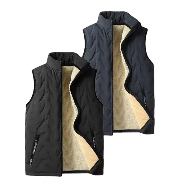 2 Pack Unisex Stand Collar Quilted Padded Vest, Wave Anti-Shift Quilting Stitching, Windproof Wear-resistant Outer Fabric, Full Zip Front & Side Zip Pockets, Loose Fit Winter Insulated Sleeveless Gilet Twin Set In Black And Navy
