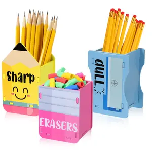 3 Pcs Back to School Pencil Holder Sharp and Dull Pencil Dispenser (3.1 × 5.5 inch)for Teacher Gifts Classroom Supplies Must-haves Wooden Eraser Holder Pen Cup Makeup Brush Container Storage Organizer for Student Management Office Desk Organization
