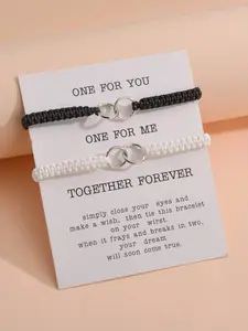 Couple's Minimalist Temperament Round Charm Braided Bracelet, Simple Design Plain Color Bracelet, Fashion Accessories for Both Men & Women