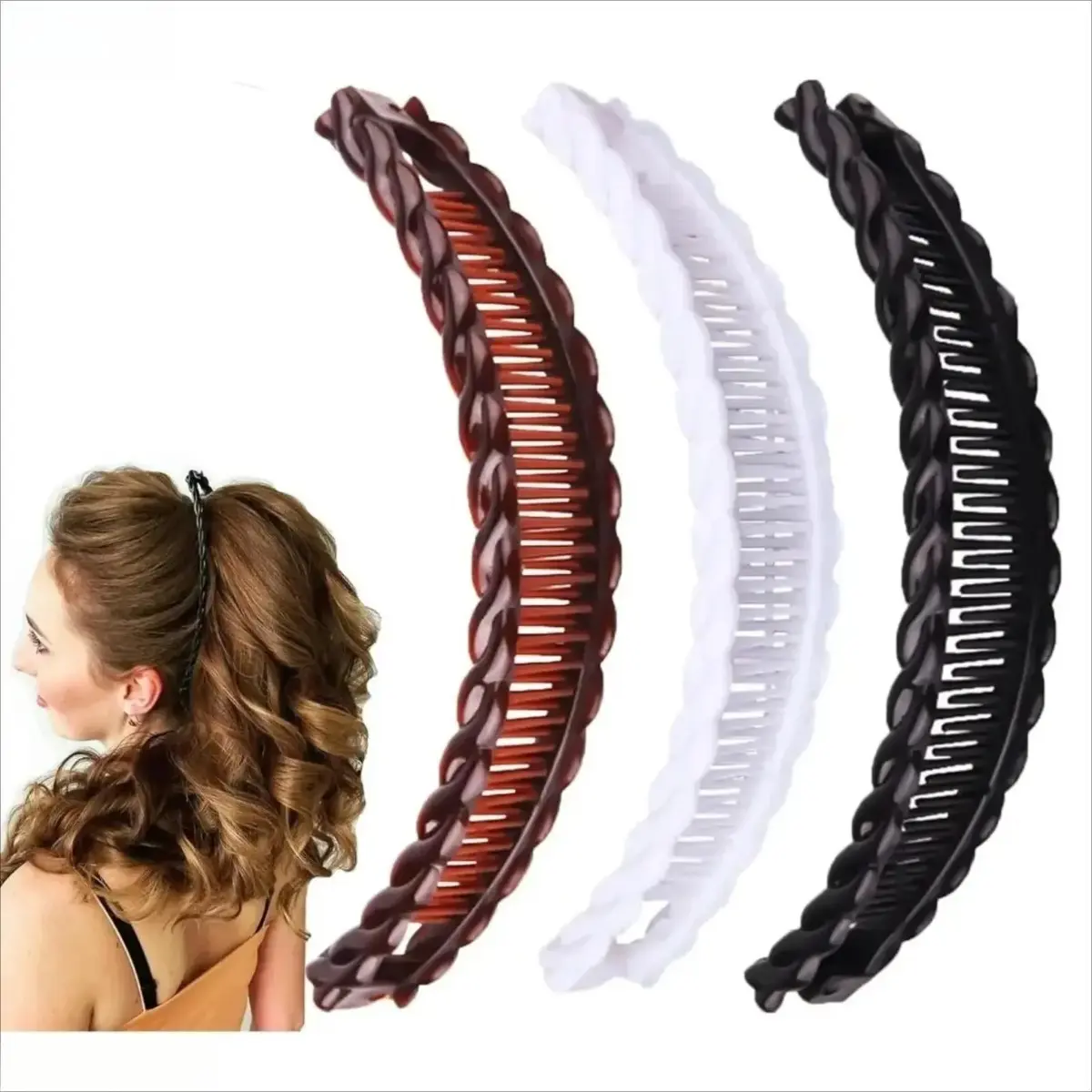 Women's 3-Piece Vintage Cute Multi-Clip Barrette Assorted Banana Hair Claws, Strong-Hold Styling Tools for Thick & Curly Locks, Ideal for Updos & Side-Bun DIY Bag Accessories, Cute Hair Claws, Multi-Clip Hair Claws tiktokshopbacktoschool