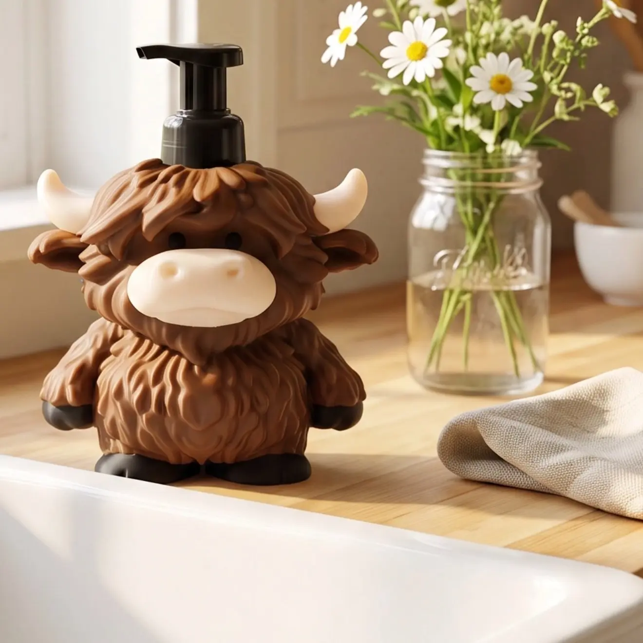 Highland Cow Soap Dispenser | Bathroom Decor | 3D Printed | Fits Bath & Body Works Foaming Hand Soap Bottles