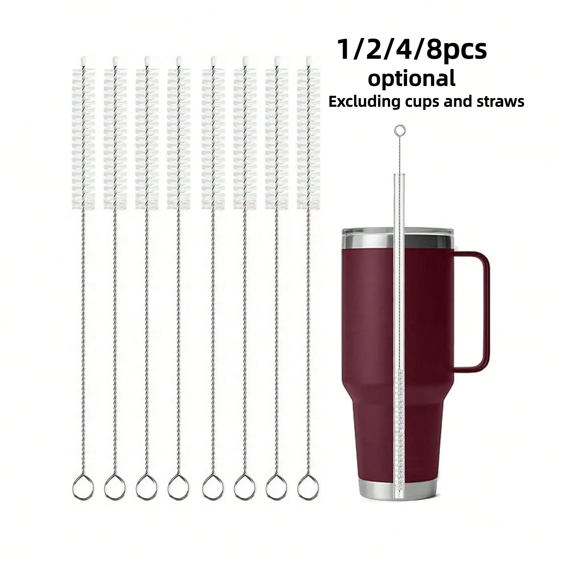 Stainless Steel Nylon Bristle Straw Cleaner Brush, Reusable Design Cleaning Tool for Water Bottles, Glass/silicone Straws, Hummingbird Feeders, Small Cups, Tumbler