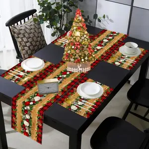 Christmas Linen Table Runner Set, Snowflake & Floral Design, Festive Ball Decorations, Perfect Holiday Dining Decoration, Ideal Christmas Gift