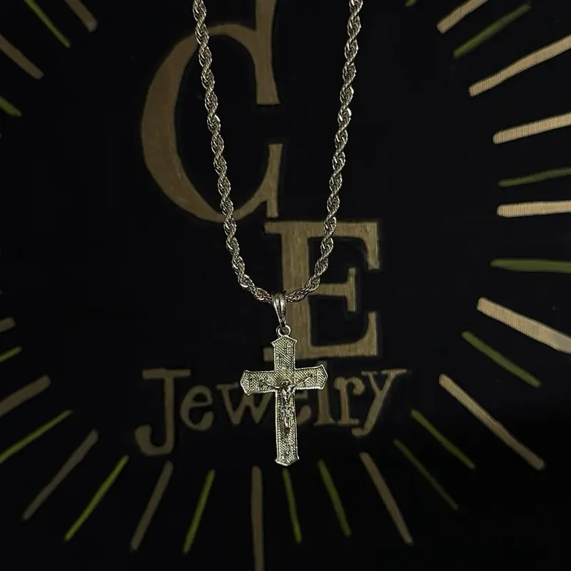 Men’s & Women’s Gold-Tone Twist Rope Chain Cross Necklace, Long Length Chain Jewelry Accessory for Casual & Special Occasions, Twist Rope Necklaces