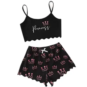 Princess Spaghetti Strap Top & Shorts Pajama Set Loungewear Nightwear Pjs Comfort