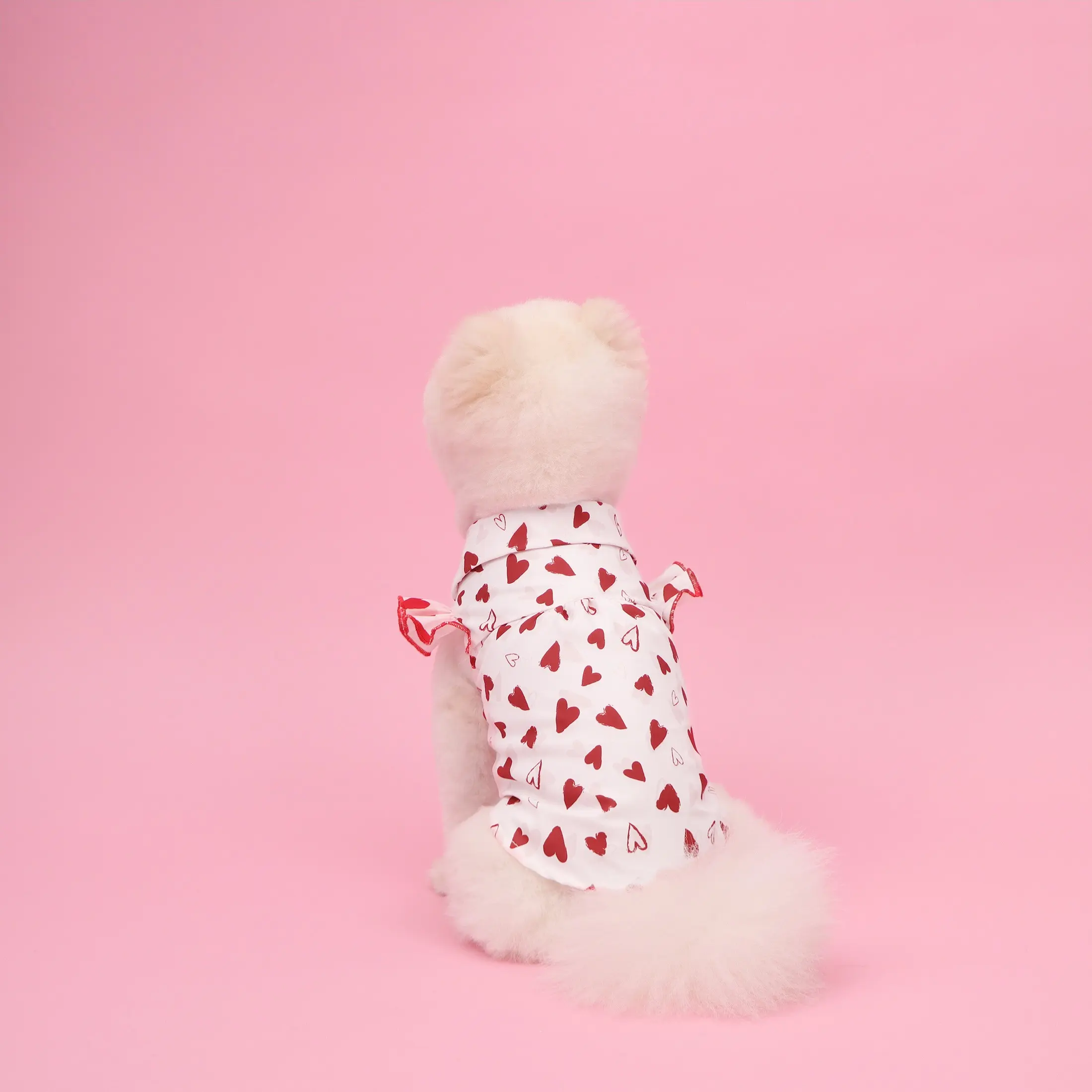 Valentine's Day Heart-Print Dog, Poodle Shirt, Ruffled Sleeve Dog/Cat Romantic Blouse T-Shirt, Cute Red & White Love Pet Apparel for Small Medium Dogs Cats, Dog Clothes for Valentine's Day Birthday Photoshoot Party Wear, Spring/Summer Pet Outfit