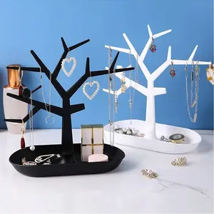 Creative Tree-Shaped Jewelry Stand, Earring Necklace Storage Rack, Desktop Makeup Table Display Holder with Tray, Organizer, Jewelry Storage Unit
