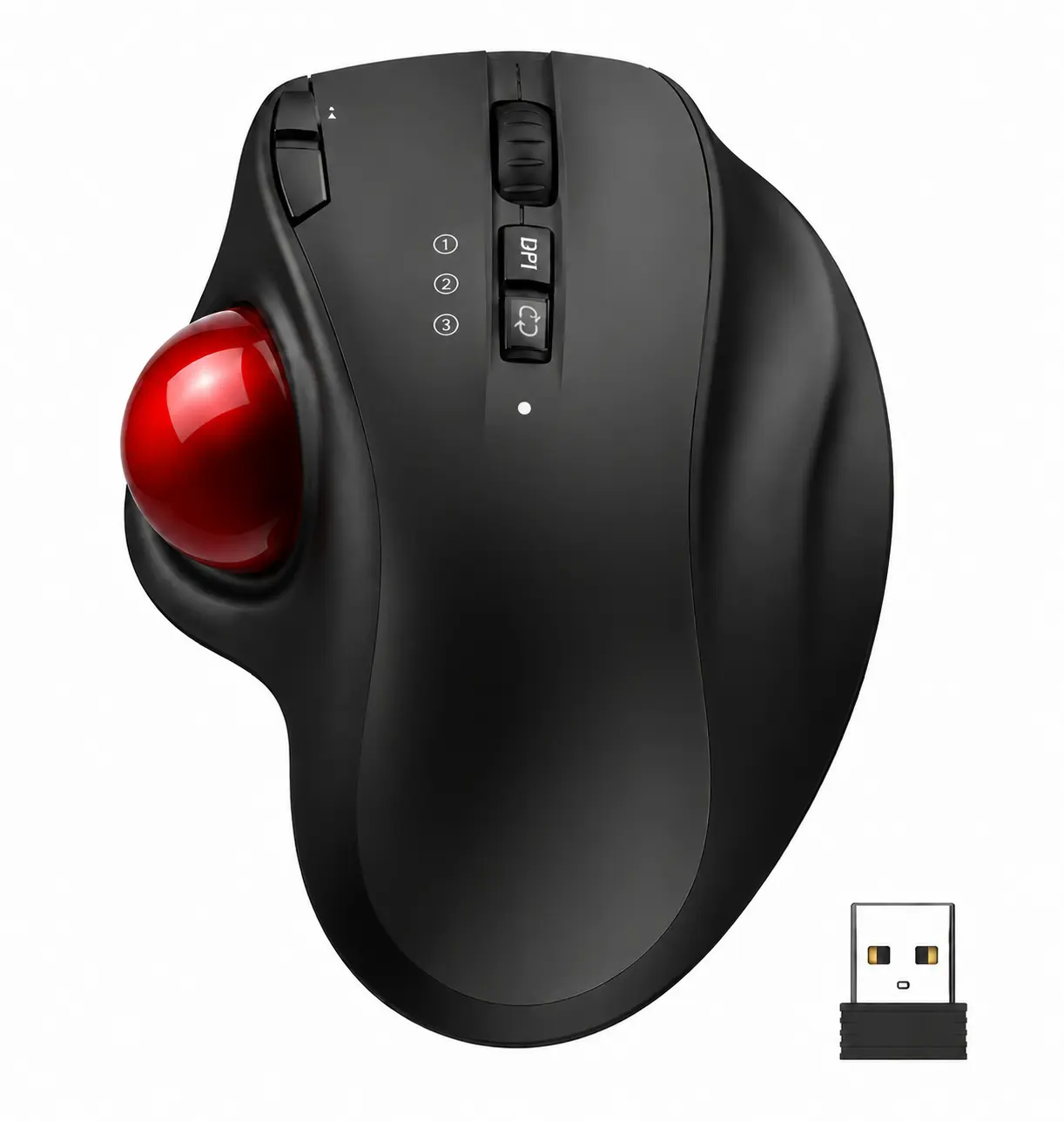 Wireless Trackball Mouse - Rechargeable, 2.4G USB & Bluetooth Multi-Connect, 3 Adjustable DPI, Right-Hand Ergo, Compatible with PC, Computers, Android & Windows Devices, Black PC Accessories