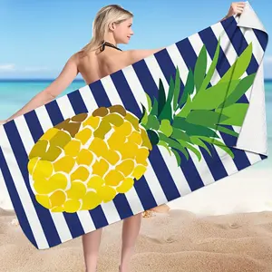 1pc Pineapple Striped Beach Towel, Super Absorbent & Quick-drying Swimming Towel, Lightweight & Soft Beach Blanket, Suitable For Beach Swimming Outdoor Camping Travel, Ideal Beach Essentials