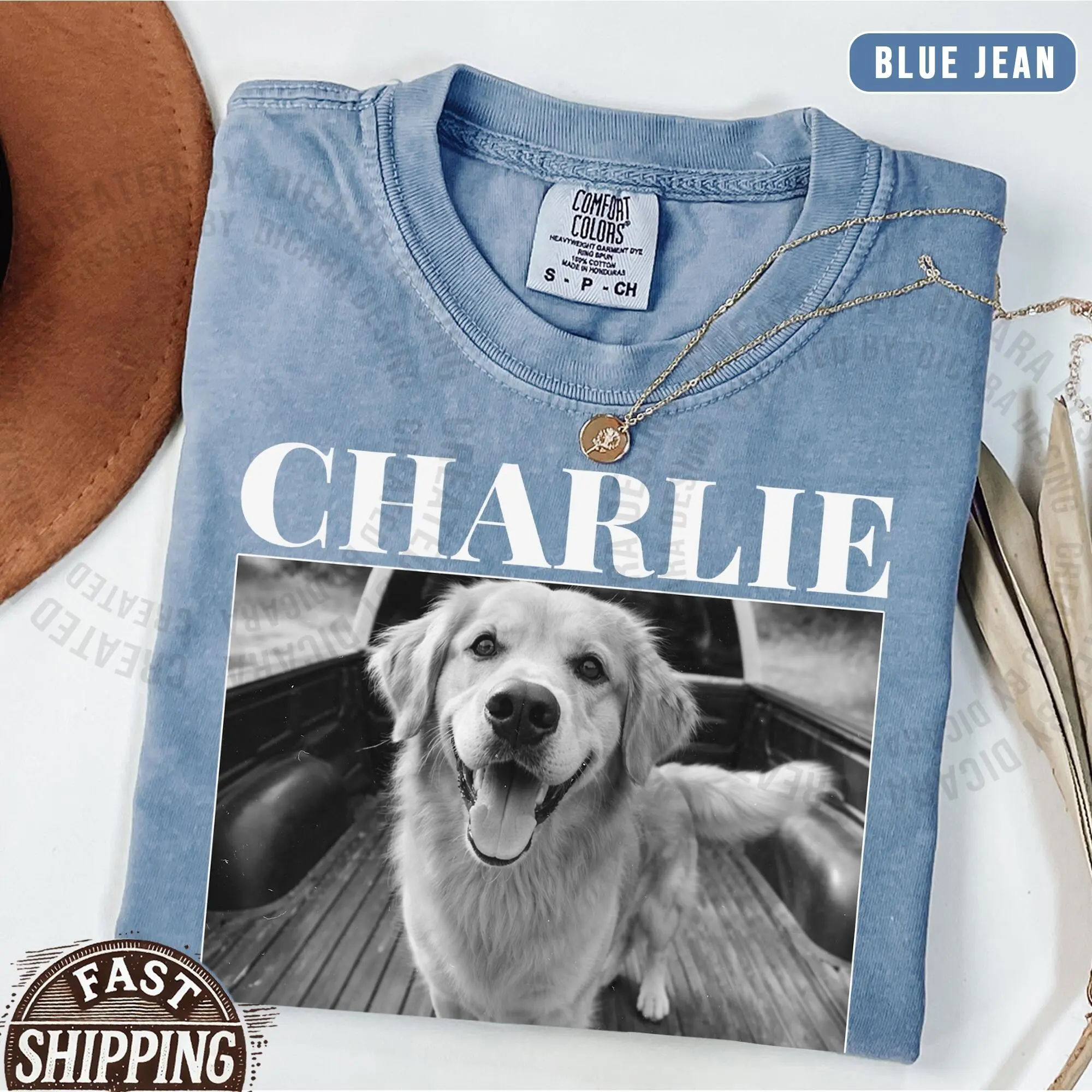 Custom Dog Photo Shirt, Personalized Name Tee, Comfort Colors, Pet Memorial Gift
