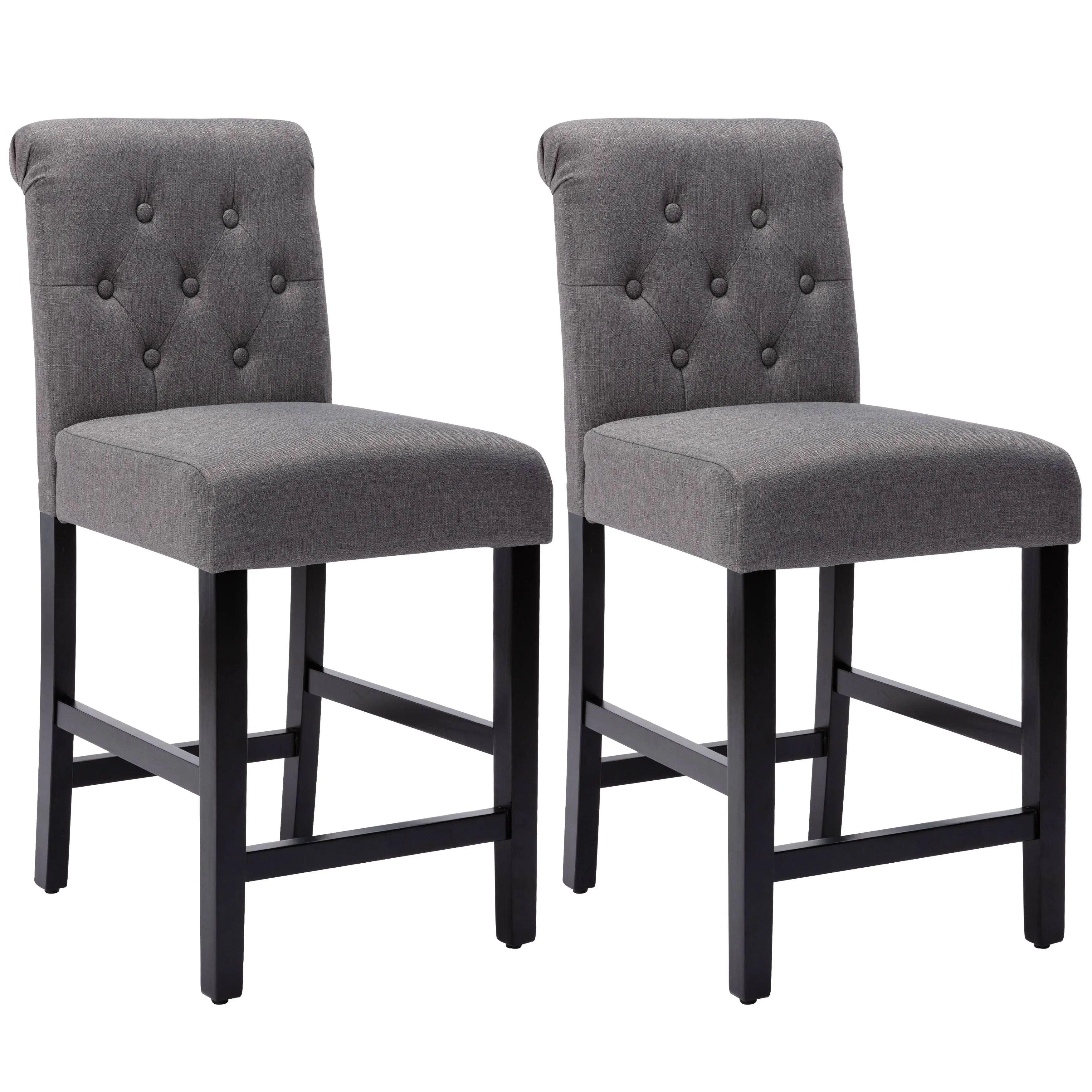 LSSPAID 24" Counter Height Bar Stools Set Of 2 For Kitchen Island Fabric Barstools Wood Bar Chairs With Solid Wood Legs，Decorated with Buttons