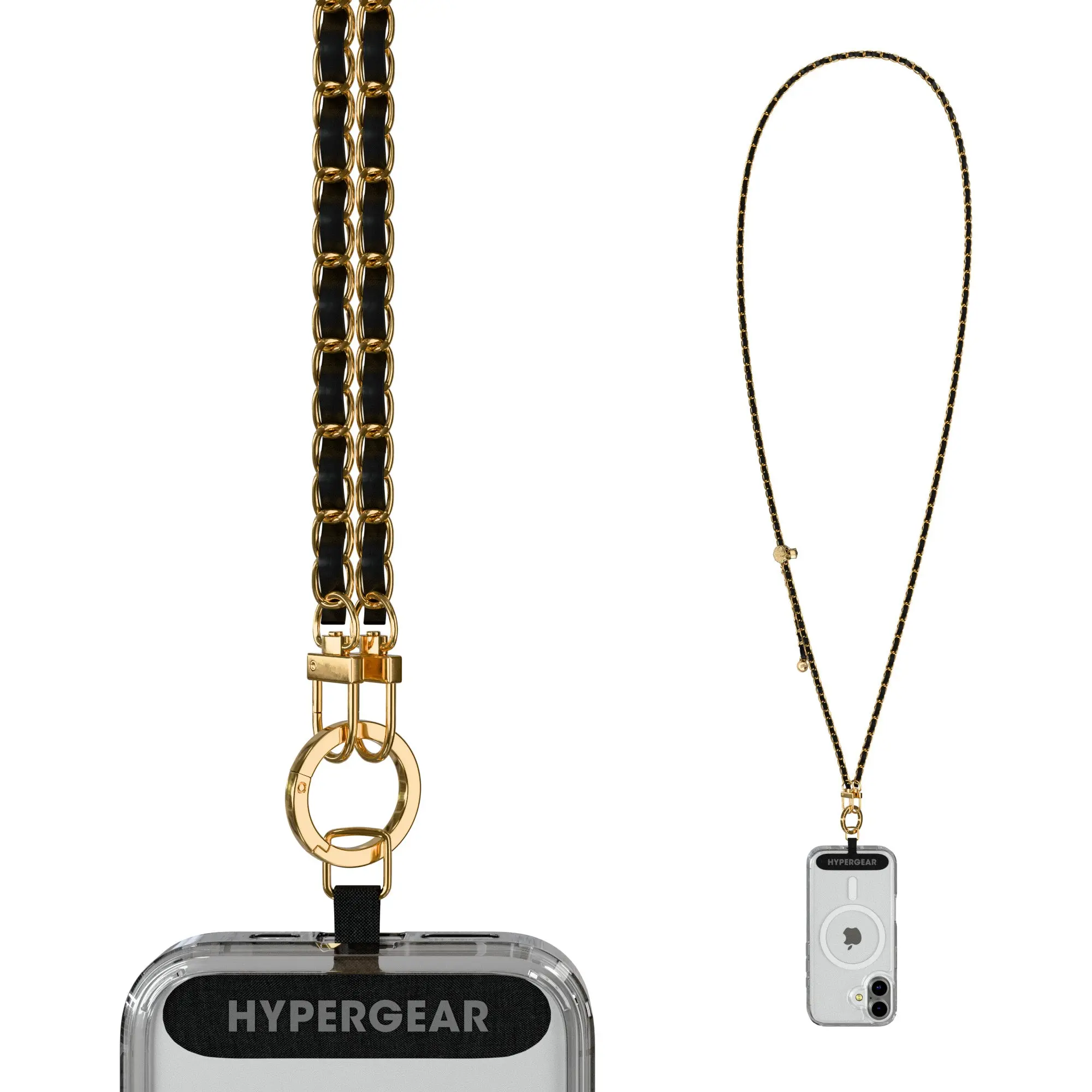 HyperGear TECHcessories Universal Phone Lanyard - Gold Phone Straps & Charms, Modern Crossbody Strap, Black Vegan Leather, Hands-Free Mobile Accessory for Smartphones, None, Tech Enthusiasts