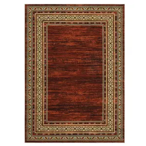 10x13 ft Rectangular Polyester Runner Rug, Red Geometric Border Print, Low Pile Rugs, Low Pile Weave, Machine Washable for High Traffic Hallway, Entryway