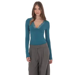 Lace V-Neck Top in Teal