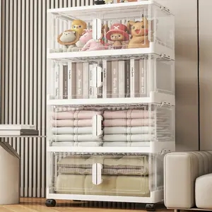 Storage Bins with Lids,48 Quart Plastic Storage Boxes,3 Packs Collapsible Storage Bins with Wheels and Door,Stackable Storage Bins with Lids,Closet Organizers and Storage for Toys,Clothing,Home Clear