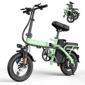 ASKMY-E14GRN  Portable Folding E-Bike 350W Peak Power, 45 Mile Range | 14" Small Wheel Design, Dual Disc Braking | UL2849 Certified, Puncture-Resistant Battery, 12-Month Warranty