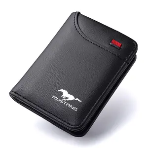 PU Leather Car Emblem Credit Card Purse Portable Small Wallet For Ford Mustang Fiesta Kuga Edge Mondeo ST Fusion Explorer Business Style Wallet