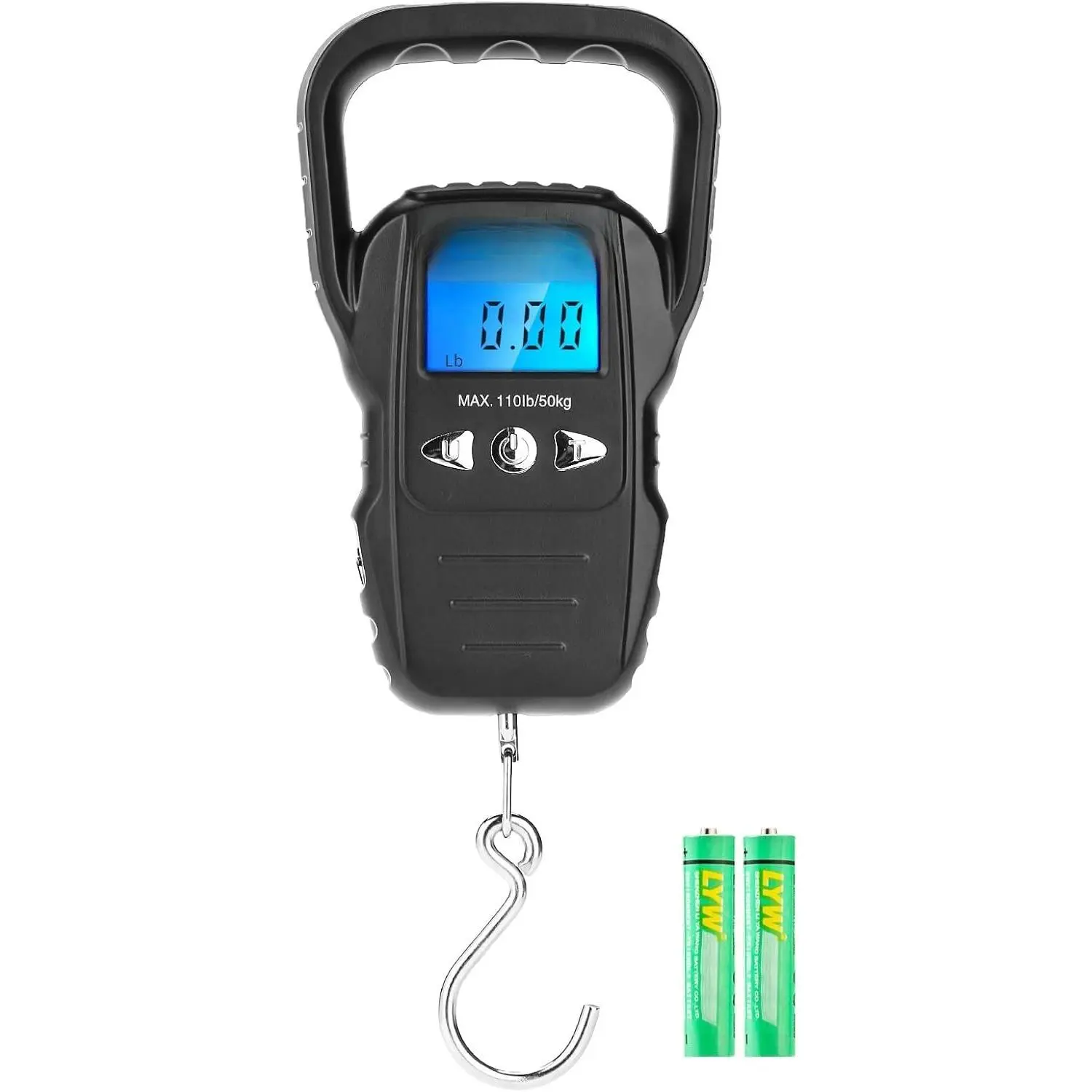 Fish Scale,110lb/50kg Large Handle,Large Backlit LCD Display,Digital Fish Scale with Built-in Measuring Tape, Fishing Gifts for Men,Black