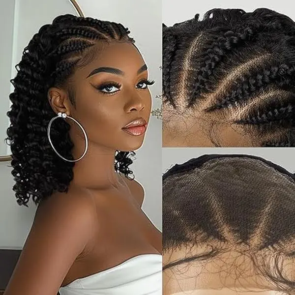 Ourwigs 13x6 Braided Wigs for Black Women Full Lace Frontal Box Braids Wigs with Baby Hair Lightweight Synthetic Fully Handmade Braided Wig 16 Inch #2 Natural Color