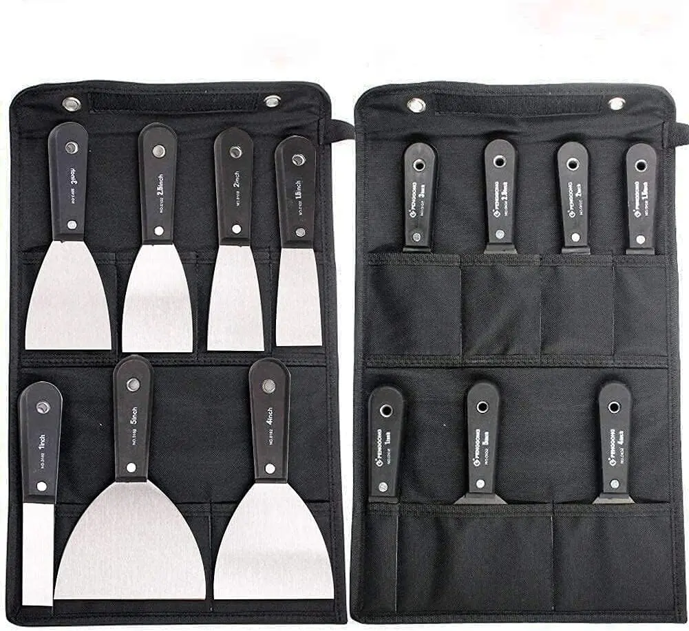 7 PCS Multi-Size Stainless Steel Blade Drywall Paint Scraper Tool Set with Storage Bag - Spackle Putty Knife for DIY Users, Wall Repair, Wallpaper Removal, Putty Application