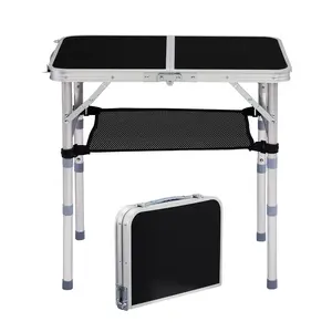 summervibes Karlhome Outdoor Folding Camping Table, 2ft Portable Pinic Table with 3 Adjustable Height, Small Aluminum Foldable Lightweight Patio Side Table with Carry Handle for Outdoor Indoor Hiking Camp BBQ Beach, Black