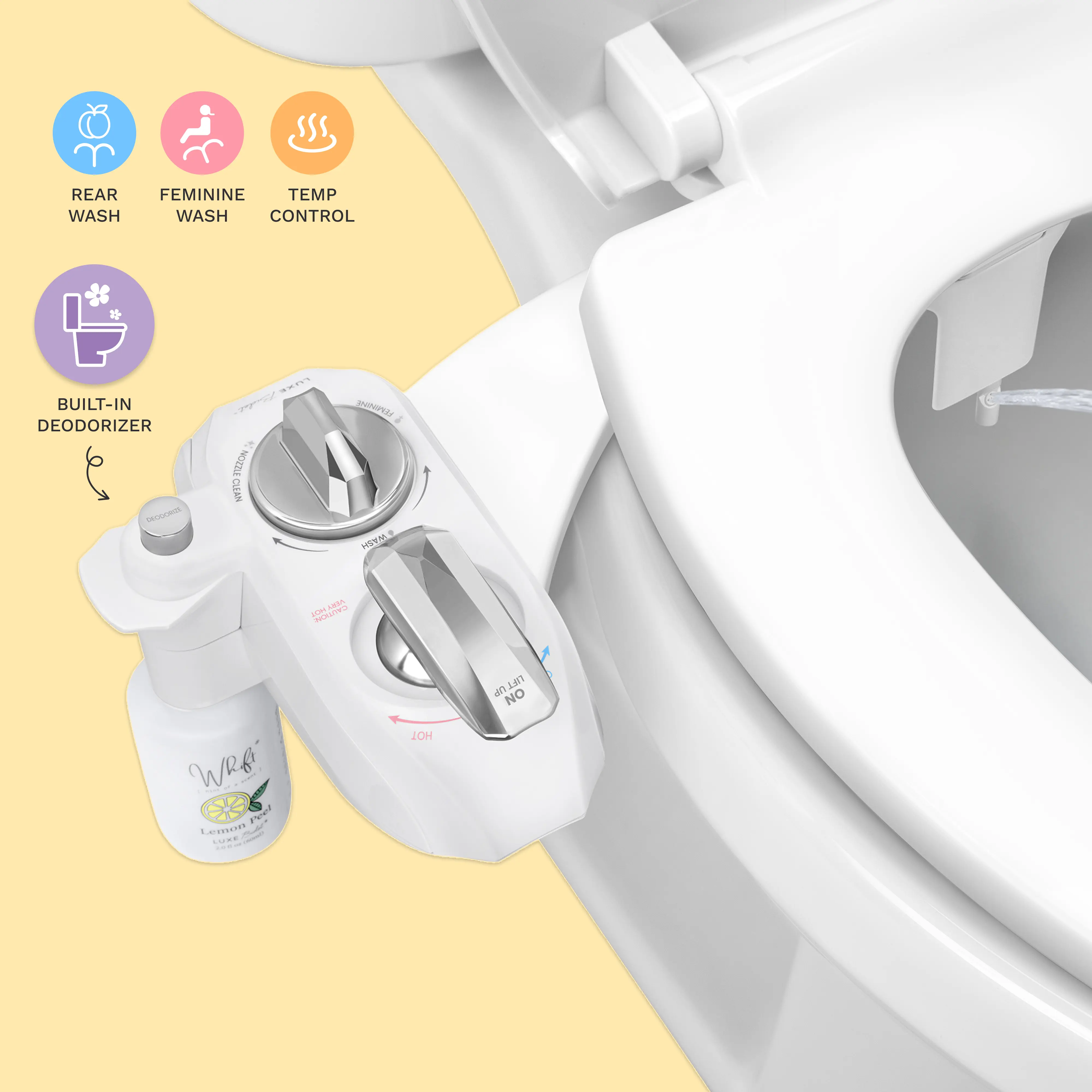 WHIFT 320 Heated Bidet Attachment for Toilet, Bathroom Bidet Sprayer with Rear & Feminine Wash Modes, Built-In Deodorizing Function, Self-Cleaning Nozzles