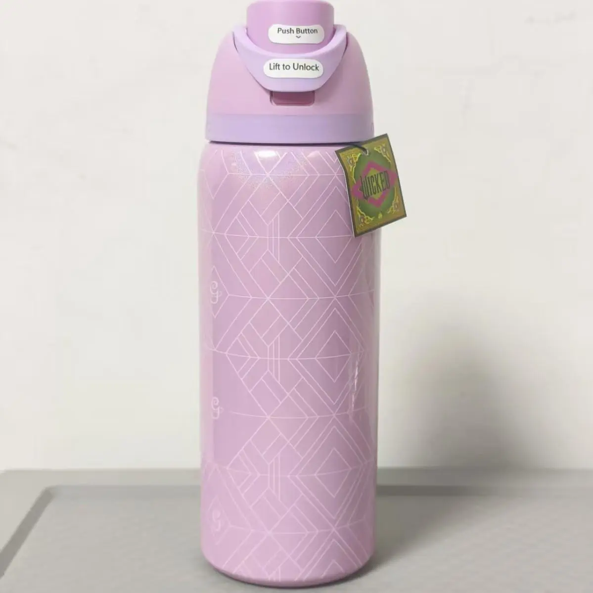 Owala 32oz Wicked Movie Limited Edition Insulated Water Bottle - Glinda Inspired Pearlescent Pink with Geometric Patterns, FreeSip Leakproof Straw Lid, BPA-Free Thermal Travel Hydration Tumbler for Fans, Pure Copper Vacuum Drinkware, Water Bottles