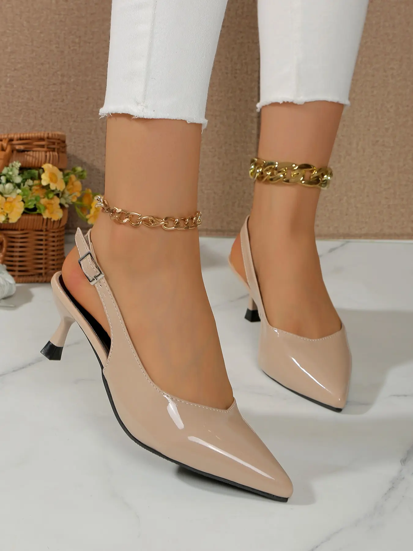 Women's Fashion High Heel Shoes, Simple Versatile New Pointed Toe Strap Elegant Pu Leather Sandals, Sexy Stiletto Thin Heel Summer Shoes for Women, Footwear