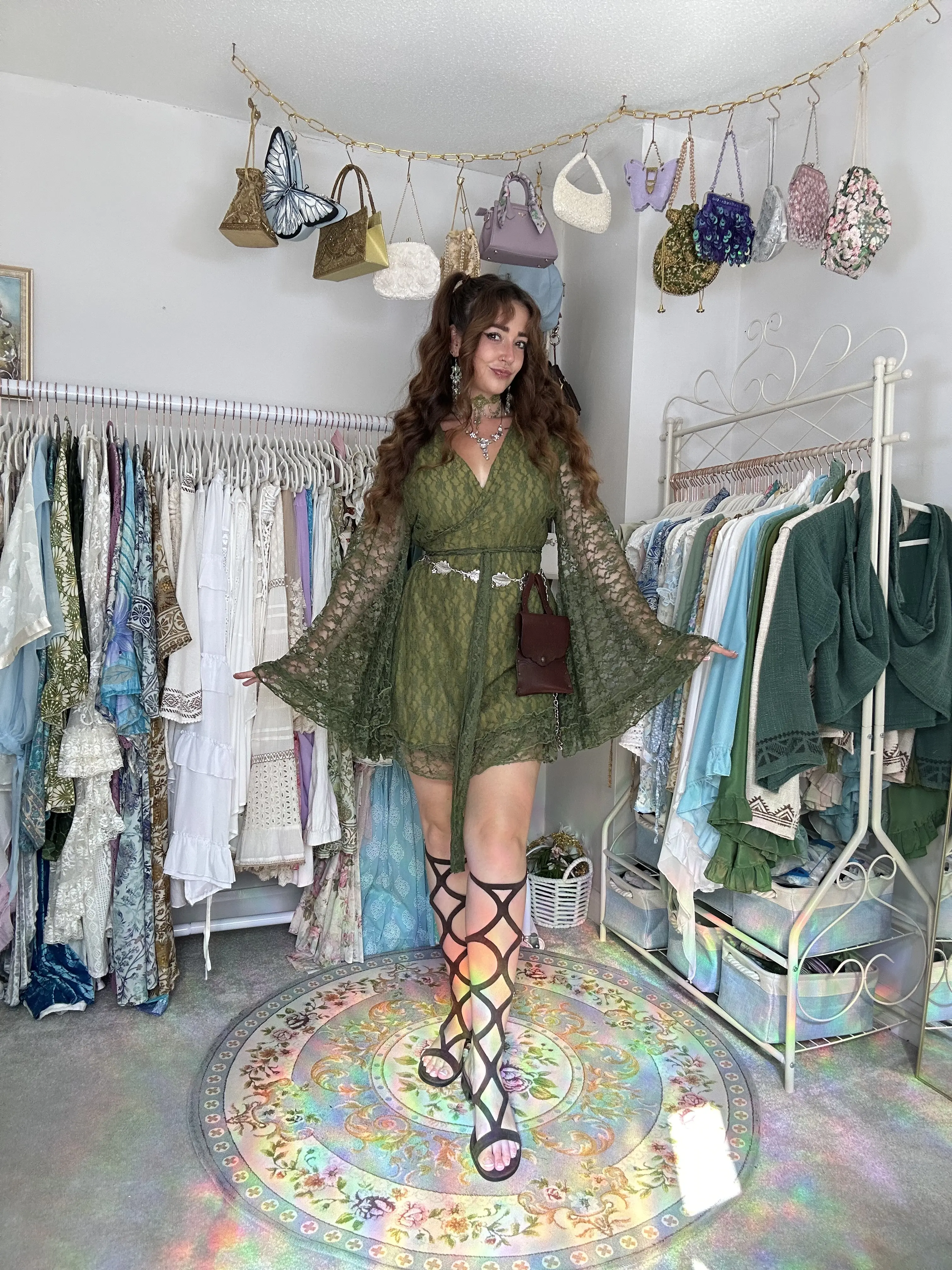 Sheer Lace Wrap Dress, Boho 90s Flowy Mini Dress with Ruffle Sleeve, Bohemian Summer Dress, Vintage Witchy Outfit, Flowy Sleeve, Fairy Dress