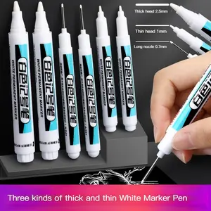 6pcs White Paint Pens Markers Permanent Deep Hole Marker Oily Waterproof Long Head Design Pens for Rock Painting Stone Ceramic Wood