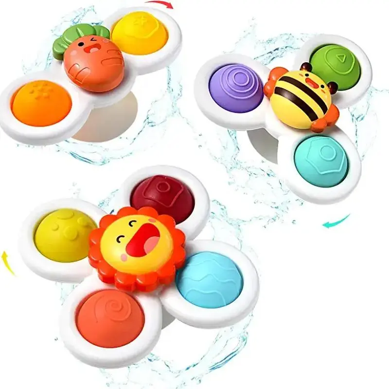 3pcs Baby Suction Cup Spinning Top Bath Play Toys, Colorful Spinning Top Toys, Bath Ball Cup, Sensory Bath Toys & Birthday Gifts for Boys & Girls, Toddlers & Babies
