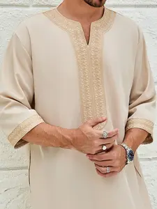 Muslim Traditional Robe Moroccan Style Men's Embroidered Long Robe, Fashionable Muslim Clothing, Eid Festival Holiday Wear, Thobe, Traditional Arabic Robe, Fit, Islamic Robe, Modest Muslim Thobe