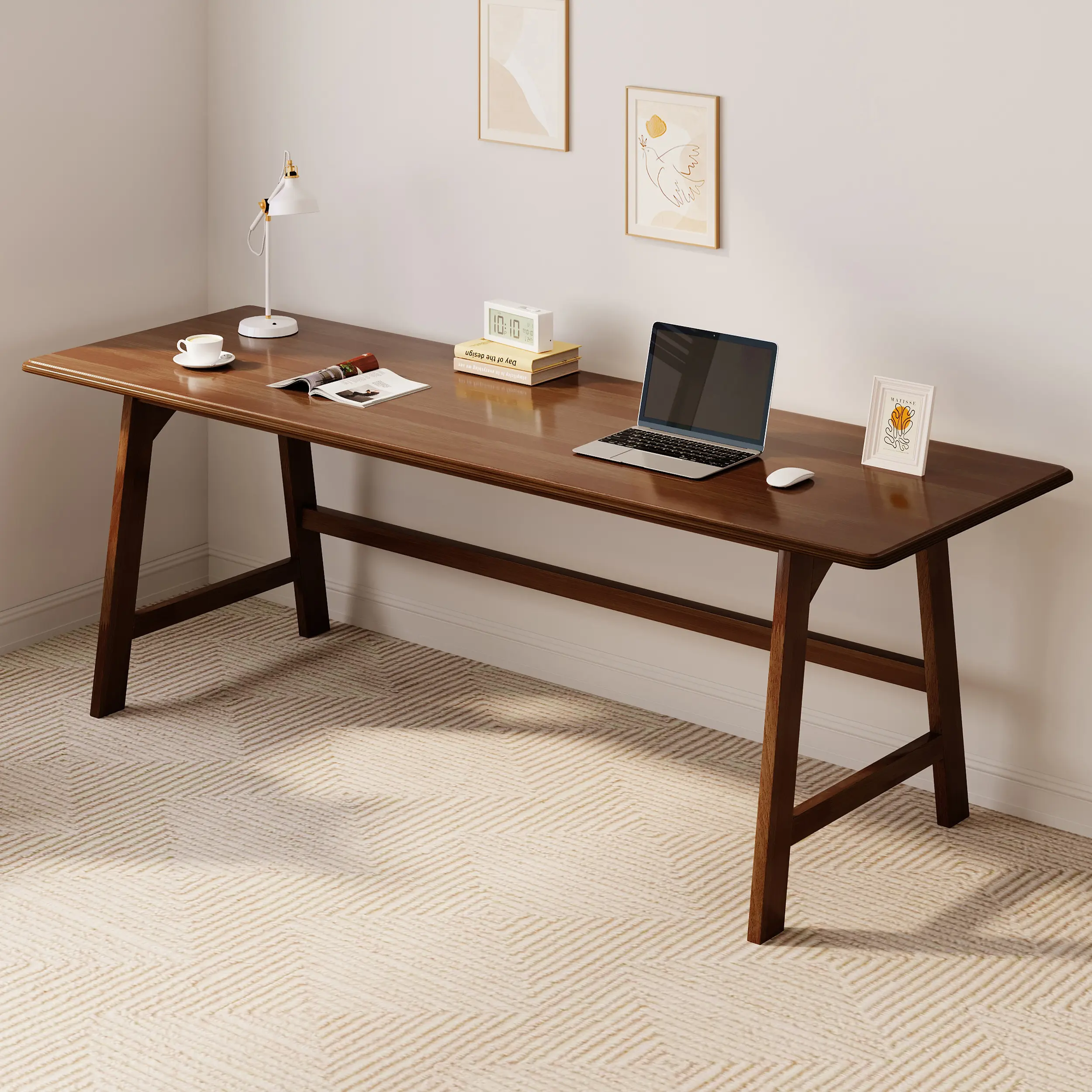 IOTXY Walnut Solid Wood Writing Table - Minimalist Computer Desk for Home Office Work Study Creativity and PC Workstation