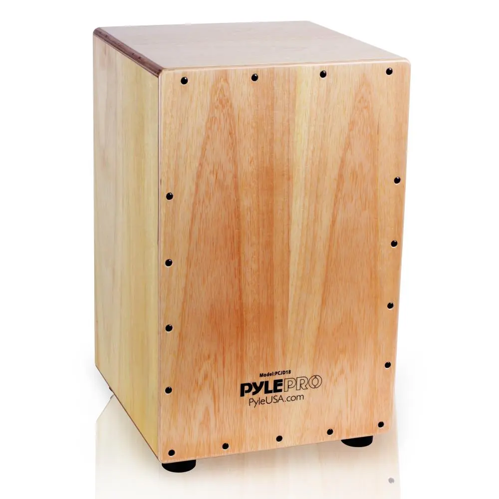 Pyle Birch Wood Cajon Box | Handcrafted Acoustic Percussion Instrument with Internal Guitar Strings, Anti-Vibration Feet - Ideal for Beginners & Professional Musicians