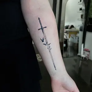 Dark Sword Bat Tattoo Sticker, Gothic Hardcore Style, Waterproof Safe Non-Toxic, Long-Lasting, Arm Patch, Trendy Streetwear, Sticker Tattoos